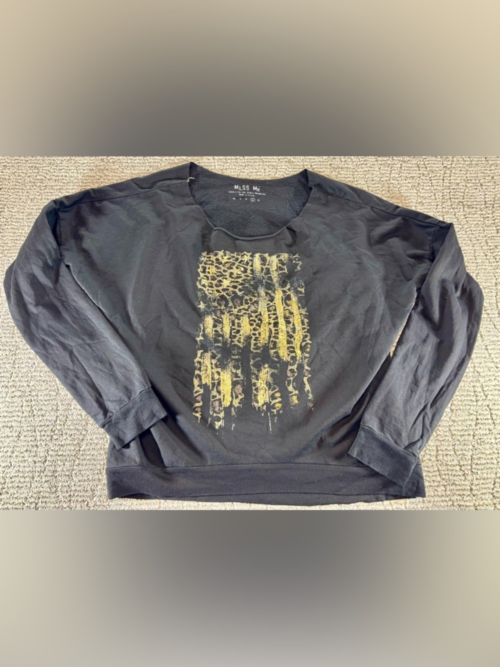 NWOT Miss Me Women’s Large Black‎ Leopard Print Oversized Crewneck Sweatshirt
